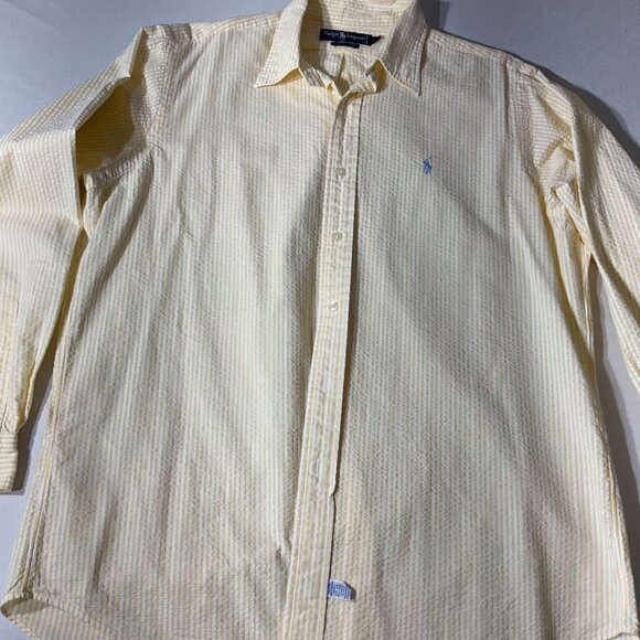 Ralph Lauren Mens Yellow & White Striped Button-Up Shirt L 100% Cotton - Picture 1 of 8